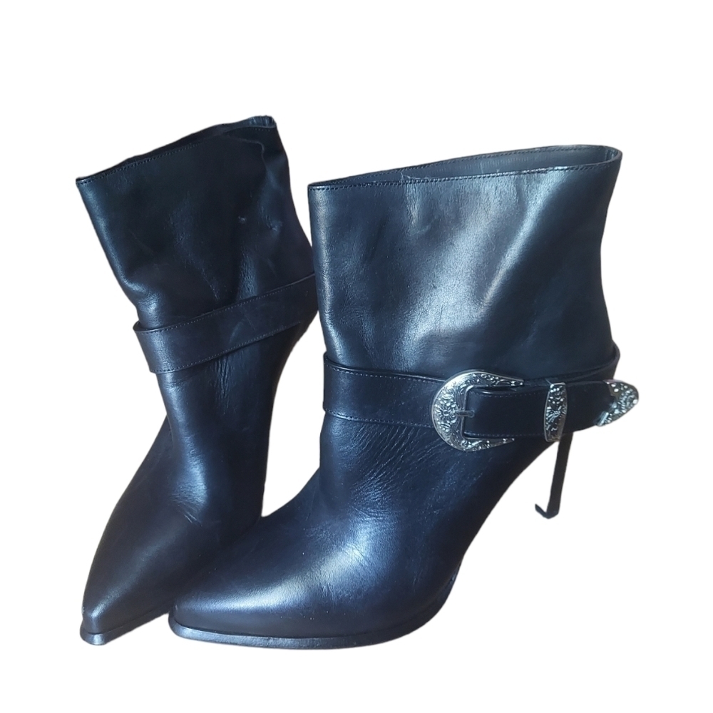8.5 Paige Holly Women's Ankle Bootie Boots Size Black Leather Boots - Picture 4 of 15